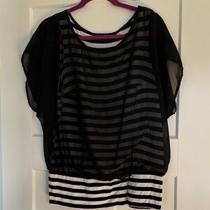 AGB Black and White Striped Sheer Blouse